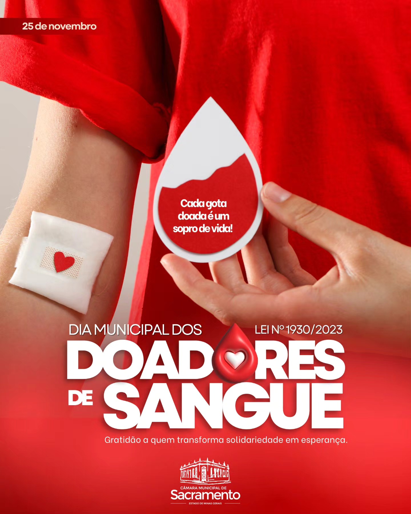 Dia Municipal dos Doadores de Sangue foi instituído por meio da Lei nº 1.930/2023