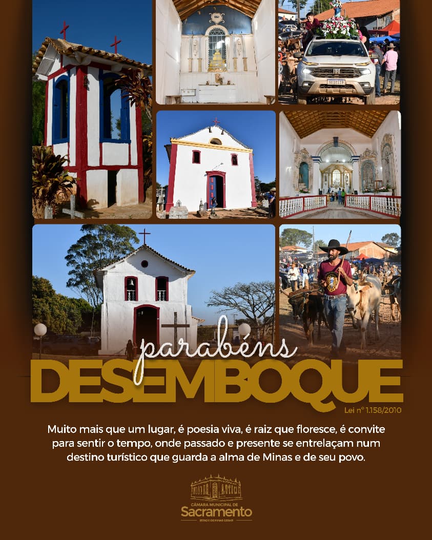 Dia Municipal do Desemboque, instituído pela Lei nº 1.158/2010, de autoria do saudoso vereador Berto Cerchi 