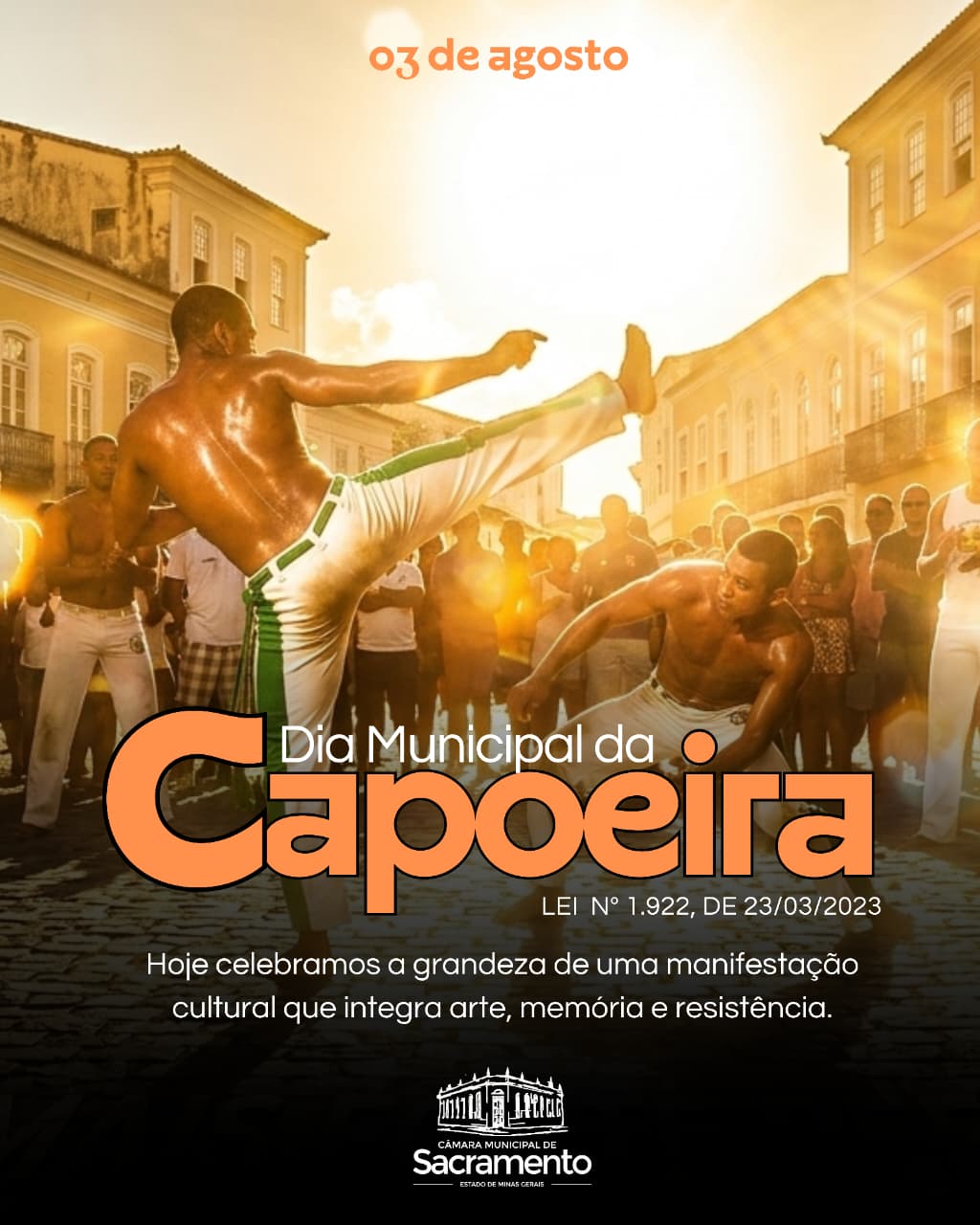 O Dia Municipal da Capoeira foi instituído no calendário oficial através da Lei nº 1.922/2023