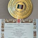 Medalha de Ouro e certificado concedido pela Accademia Internazionale d’Arte Moderna